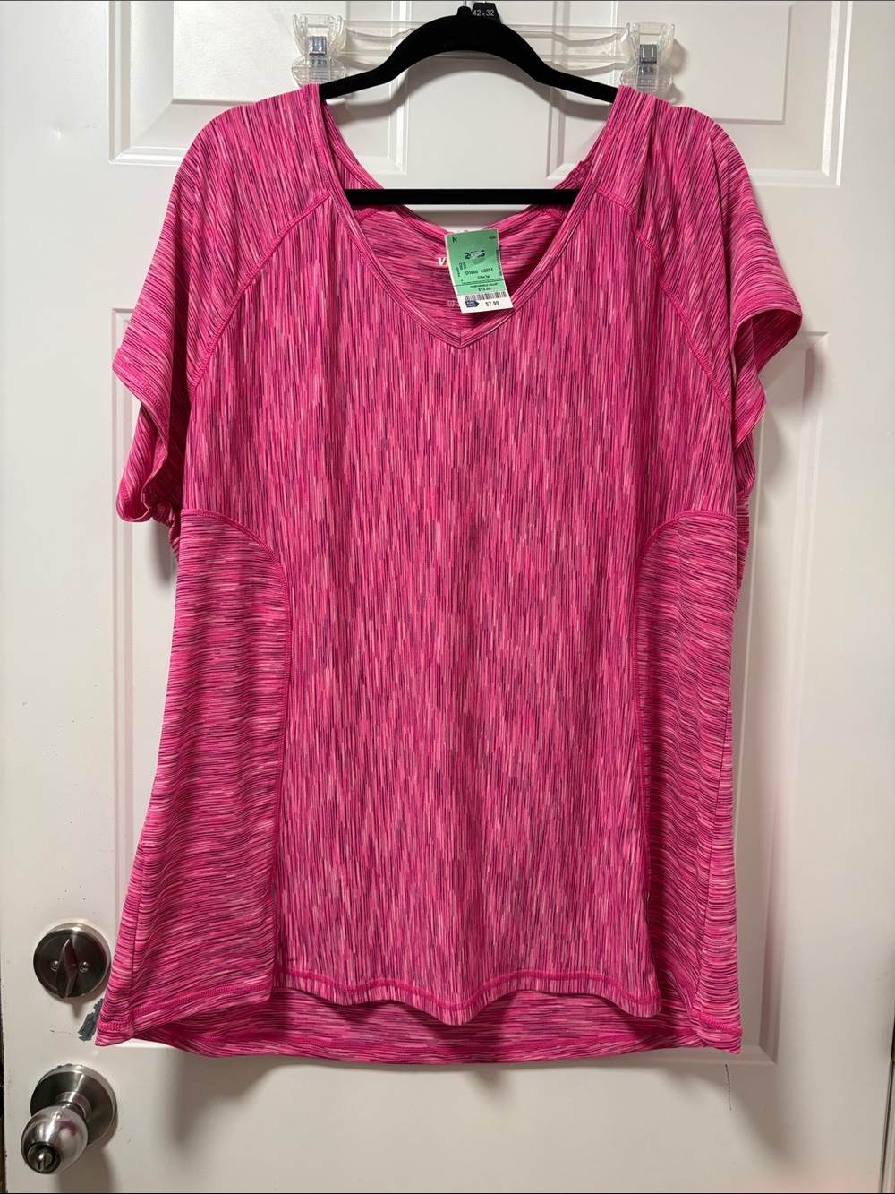 Velocity Pink Heathered V-Neck Short Sleeve Active Top